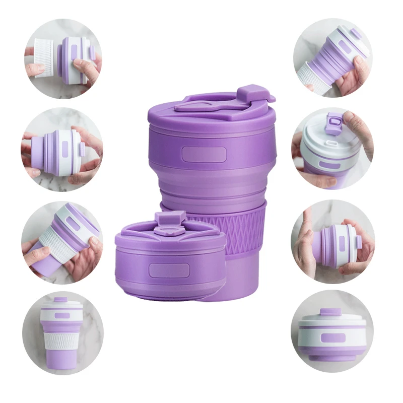 350ml Folding Silicone 4 kleur Draagbare Siliconen Telescopische Drinken Inklapbare koffie cup vouwen silica met Deksels Rei |