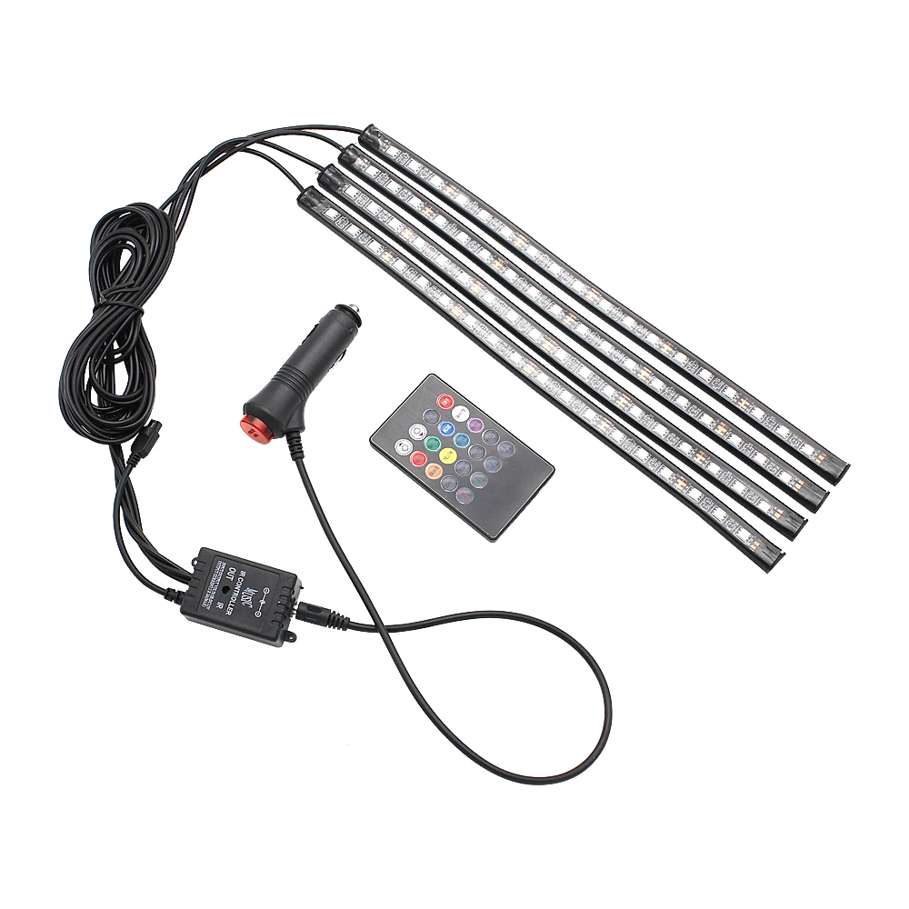 

Car RGB LED Atmoshpere Strip Light 5050 SMD Music Voice Remote Control Ambient Decorative Lamp Auto Foot Light