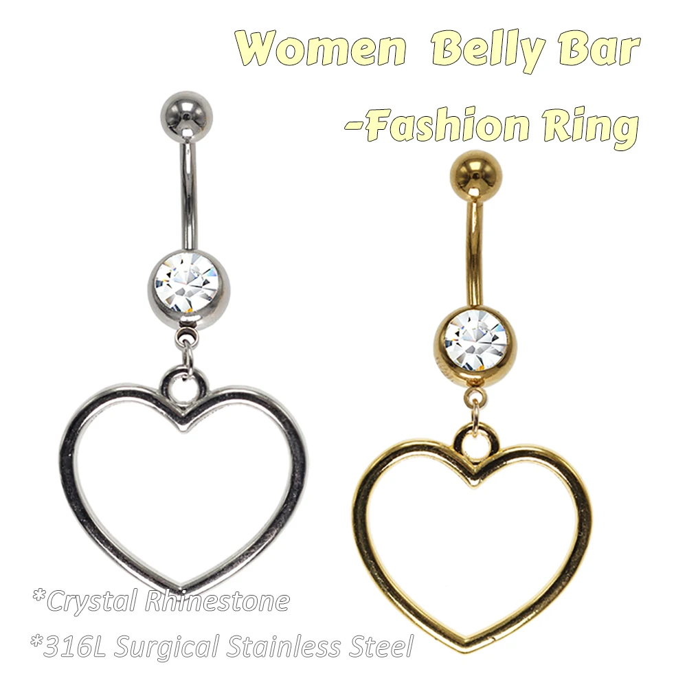 

1Pc Fashion HEART IN LOVE Girl Belly Button Ring Navel Piercing Nombril Ombligo Hoop Women Body Jewelry 316L Stainless Steel 14G