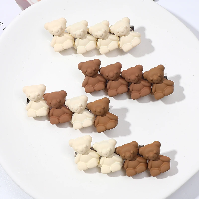 

Kids Cute Cartoon 3D Bear Solid Plaid Hair Pins For Girls Simple Elegant Head Clips Headwear Fashion Headdress Accessories New