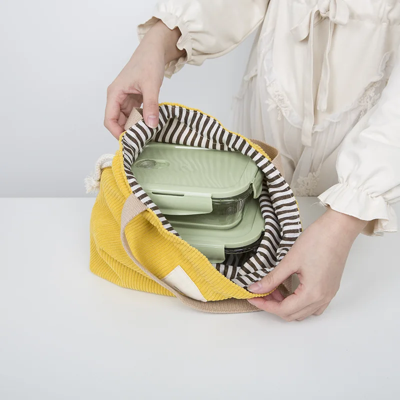 

Corduroy Canvas Lunch Bag Drawstring Picnic Tote Eco Cotton Cloth Small Handbag Dinner Container Food Storage Bags Lunch Box