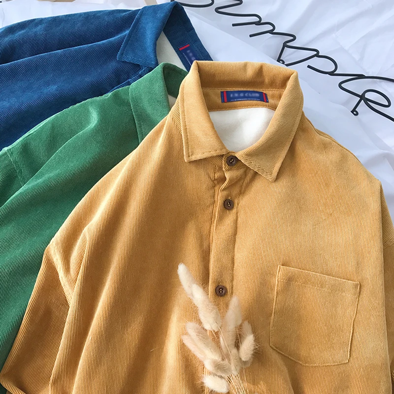 Корейская винтажная Хлопковая мужская рубашка свободная однотонная желтая с
