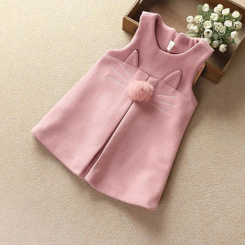 Детские вечерние платья с котом для девочек зимние Бархатные однотонные без