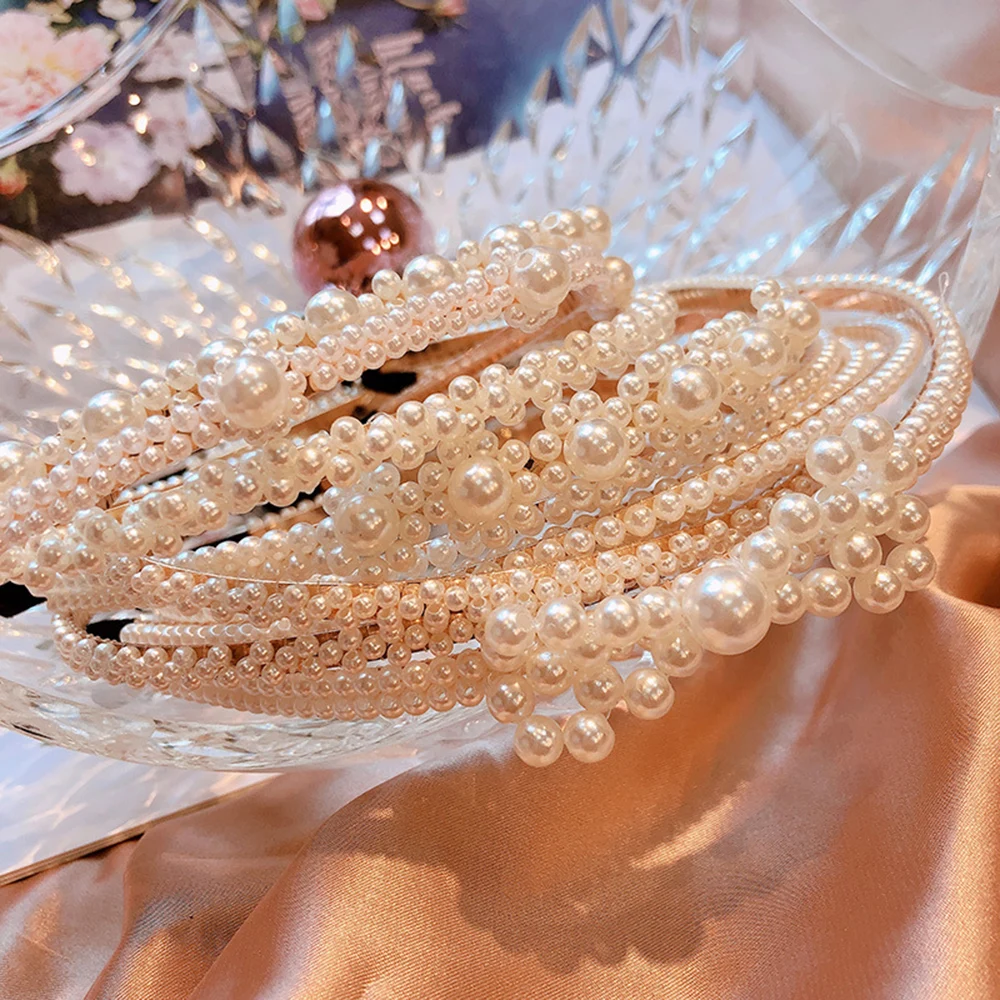 Ободок для волос женский с большим жемчугом Роскошный аксессуар на голову бантом