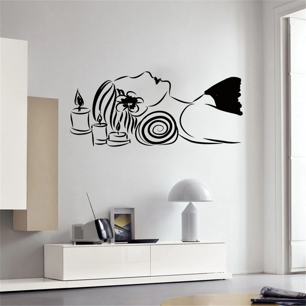 

Beautiful Woman Wall Stickers Massage Beauty Salon Spa Relaxation Interior Decor Relax Vinyl Window Decal Candle Art Mural