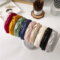 fashion pule color satin%c2%a0fabric knotted hairband pink hair accessories for women makeup head bands wholesal face wash headband