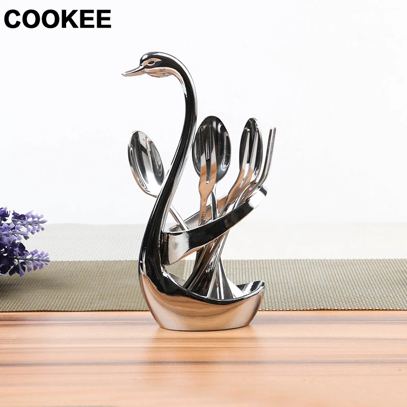 1 шт. Лебедь &amp 3 ложки и вилки фрукты стеллаж для выставки товаров вилка фруктов