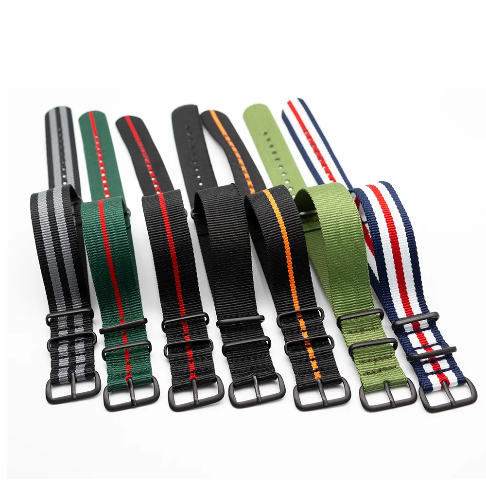 Ремешок полосатый для наручных часов Прочный Плетеный черный спортивный сменный