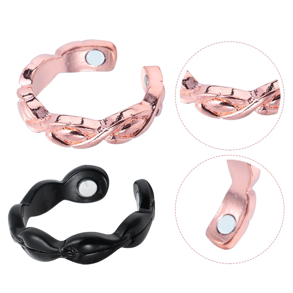 

2pcs Leaf Shape Unisex Healing Ring Pain Relief Ring Magnetic Jewelry Open Ring