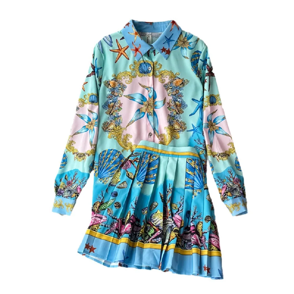 

Летняя шифоновая Свободная Женская куртка с объемным принтом с большим названием + модель комплект с плиссированной юбкой 2021, женский модны...