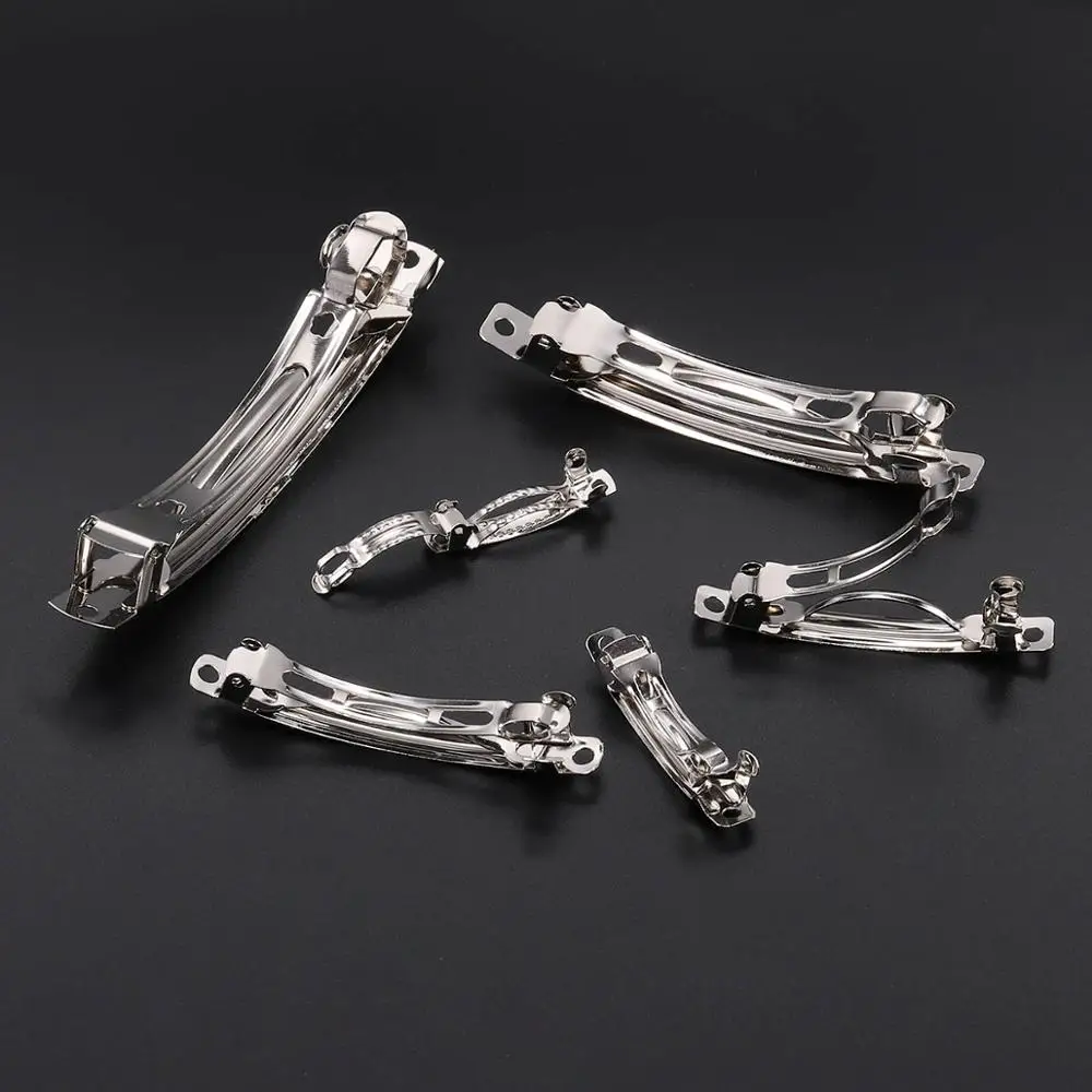 10Pcs Rhodium French Barrette Style Spring Hair Clips Automatic Clip Blank Setting Base Hairpin Supplies For DIY Jewelry Making