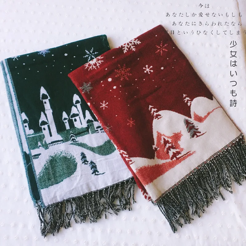 Рождественская теплая шаль с принтом в виде снежинок унисекс шарф Зимний толстый