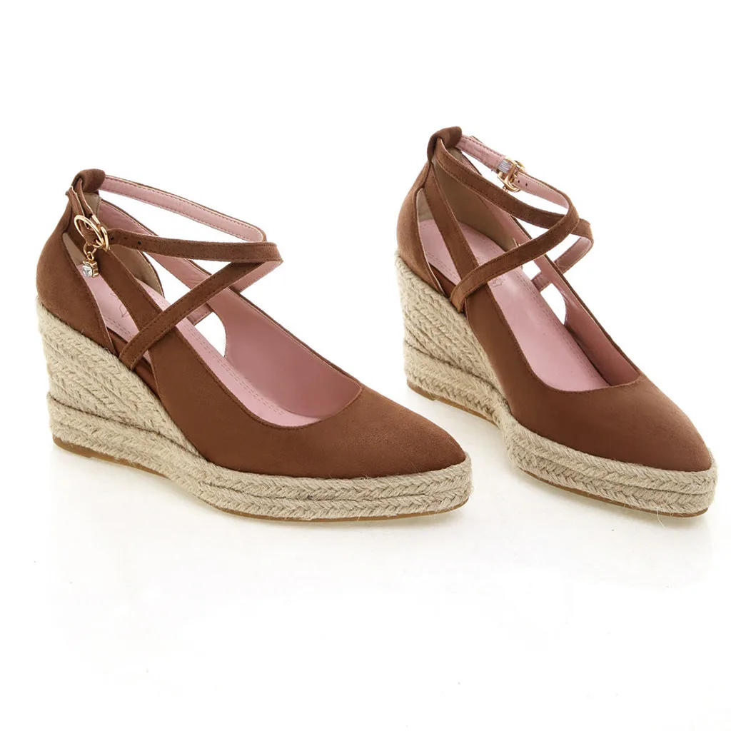 

2020 JAYCOSIN Women Sandals New Female Shoes Buckle Ankle Strap Sandals Wedges Sandals Summer Weaving Breathable Wedges Shoes 3#