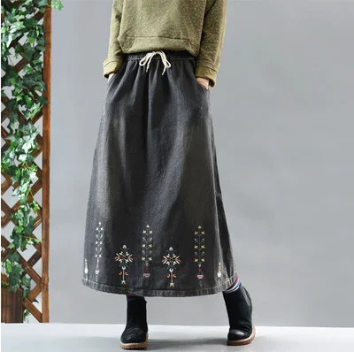 Женская джинсовая юбка с эластичной резинкой на талии Повседневная Свободная