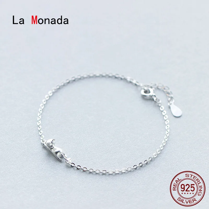 

Женский серебряный браслет-цепочка с котом La Monada, Серебряный женский браслет-цепочка из настоящего серебра 925 пробы