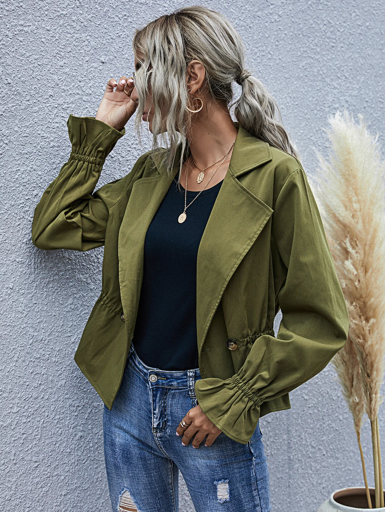 

2020 Spring Autumn Women Slim Ruffle Jackets Retro Zipper Causal Fashion Sweatshirt Outerwear Female Coats Outerwear Overcoat