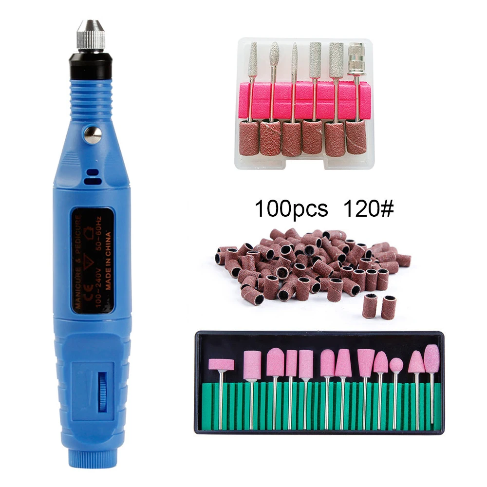 Blue 120 Электрические сверла для ногтей комплект фрезерный сверлильный станок для маникюра и педикюра, фрезер для ногтей файл шлифовка бандажей гель для снятия 18 шт. фрезы - Цвет: Blue 120