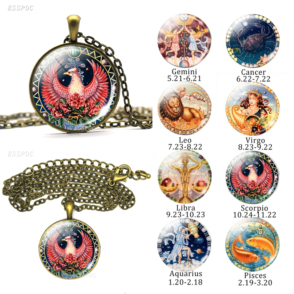 

Bronze Necklace Boho Long Chains Pendant necklace for Women 12 Constellation Zodiac Sign Statement Jewelry Accessories Wholesale
