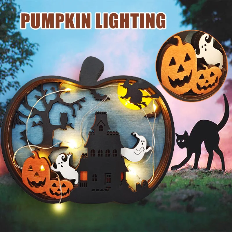 

Halloween Pumpkin Carving Handcraft Creative Wall Art Hanging Ornament for Home Living Room Bedroom Decoration LBE