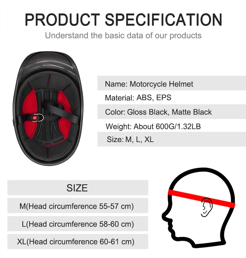 

WOSAWE Motorcycle Half Face Protective Helmet Lightweight Vintage Retro Cycling Scooter Electric Motorcycle Head Safety Helmet