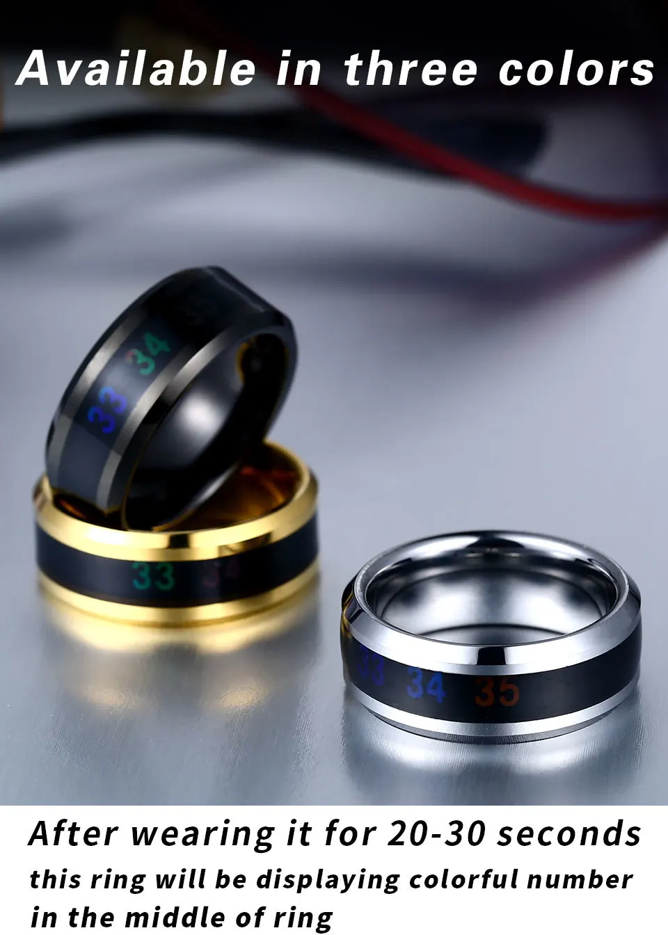 BEIER 316L нержавеющая сталь модный Интеллектуальный Термометр измерительное кольцо для измерения температуры простые Креативные Свадебные ювелирные изделия BR-R115