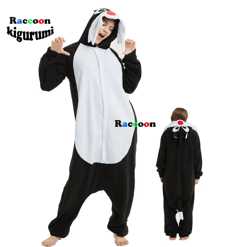 

Men Black Wolf Onesie Pajama Fleece Jumpsuit Funny Sleepwear Women Girl Pyjamas Outfit Fancy Suit Men Adults Raccoon Kigurumi