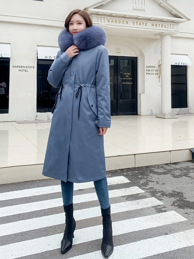 Plus Size Natural Fox Fur Woman Jacket Winter Real Fur Coat Thick Warm Detachable Fur Liner Long Genuine Fur Coat Women Parkas