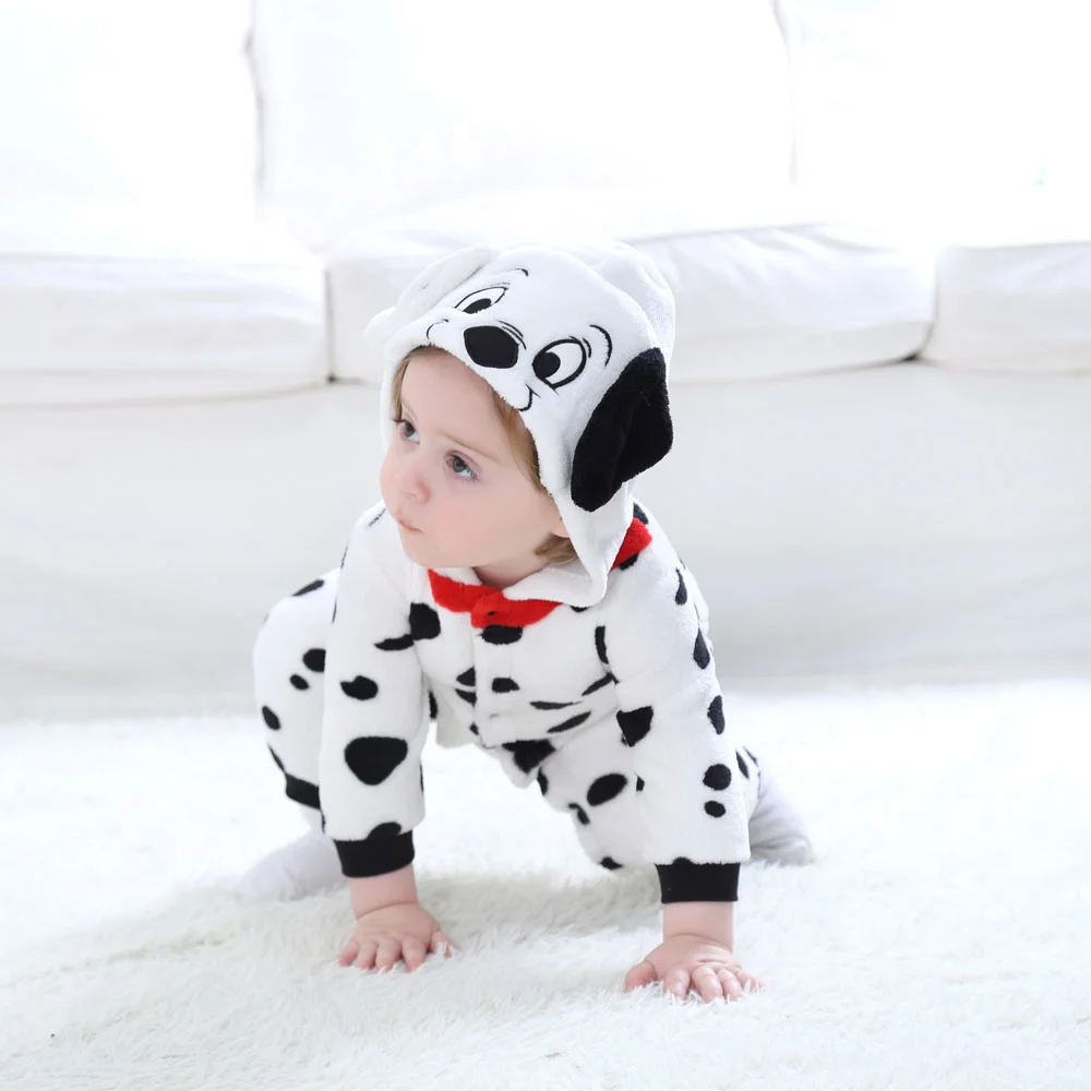Umorden Baby Dalmatians Spotty Dog Costume Kigurumi Cartoon Animal Rompers Infant Toddler Jumpsuit Flannel Halloween Fancy Dress |