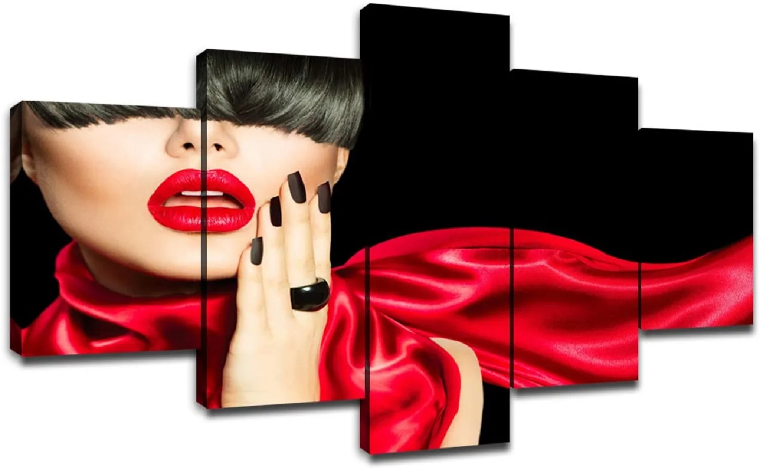 

No Framed Canvas 5Pcs Red Lips Barber Salon Beauty Wall Art Posters Pictures Paintings Home Decor for Living Room Decoration