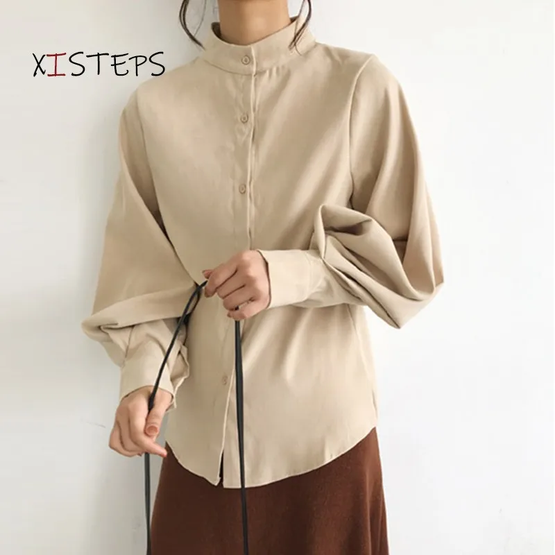 High Quality Women Blouses Shirts Personalized Big Lantern Sleeve Tops Chic Office Lady Blusas Feminina 2021 Black White Clothes