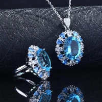 2021 sterling silver new high jewelry set millennium aquamarine pendant necklace amethyst topaz color fine ring for women party