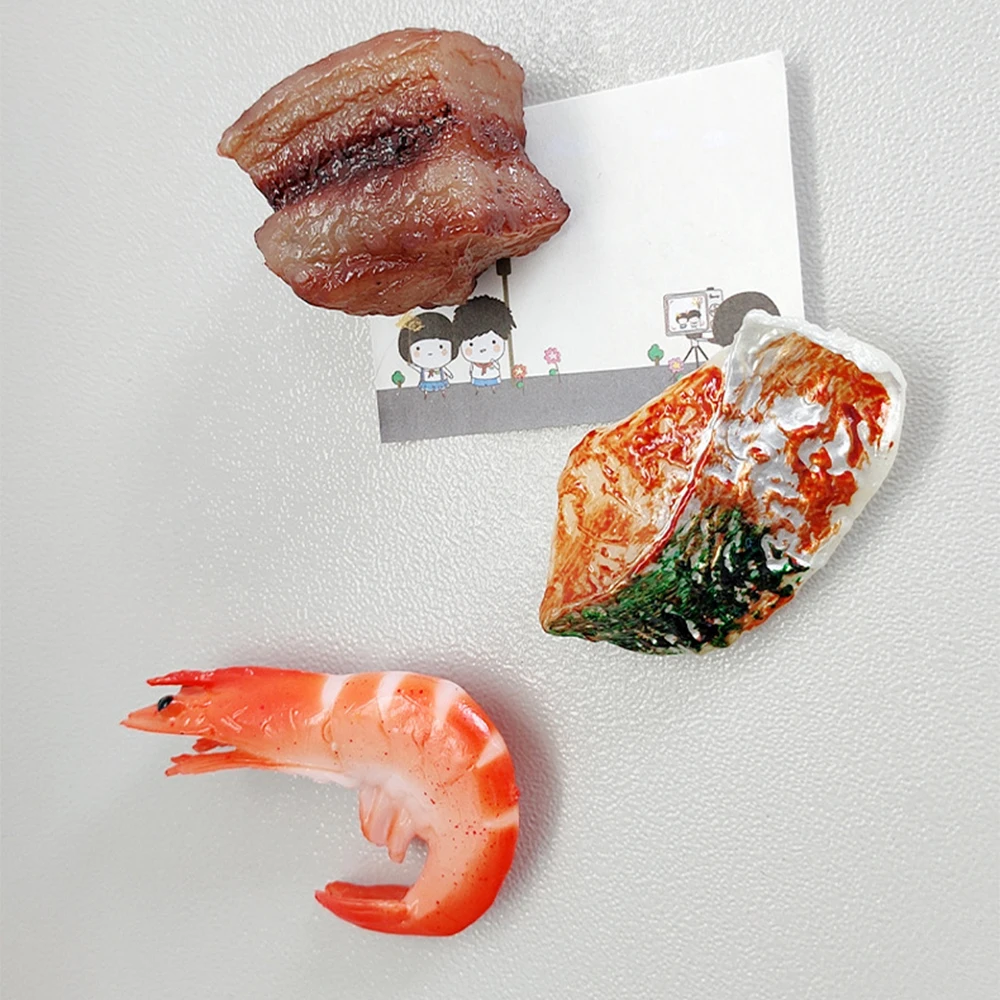 Simulation Fake Food Props Meat Balls Shrimp Green Pepper Agaric Kelp Scallop Refrigerator Magnetic Paste Kitchen Stickers 1PC | Дом и сад