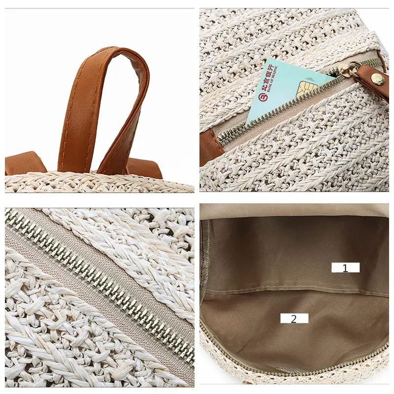 

Summer Handmade Straw Women's Backpack Casual Solid Small School Bags for Girls Backpacks Beach Straw Woven Women Back Packs New