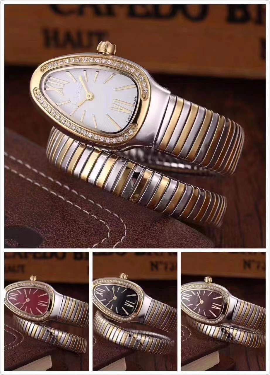 

Classic New Women Snake Silver Gold Bracelet Diamond Bezel Rome Japanese Quartz Stainless Steel Sapphire Dress Watches AAA+