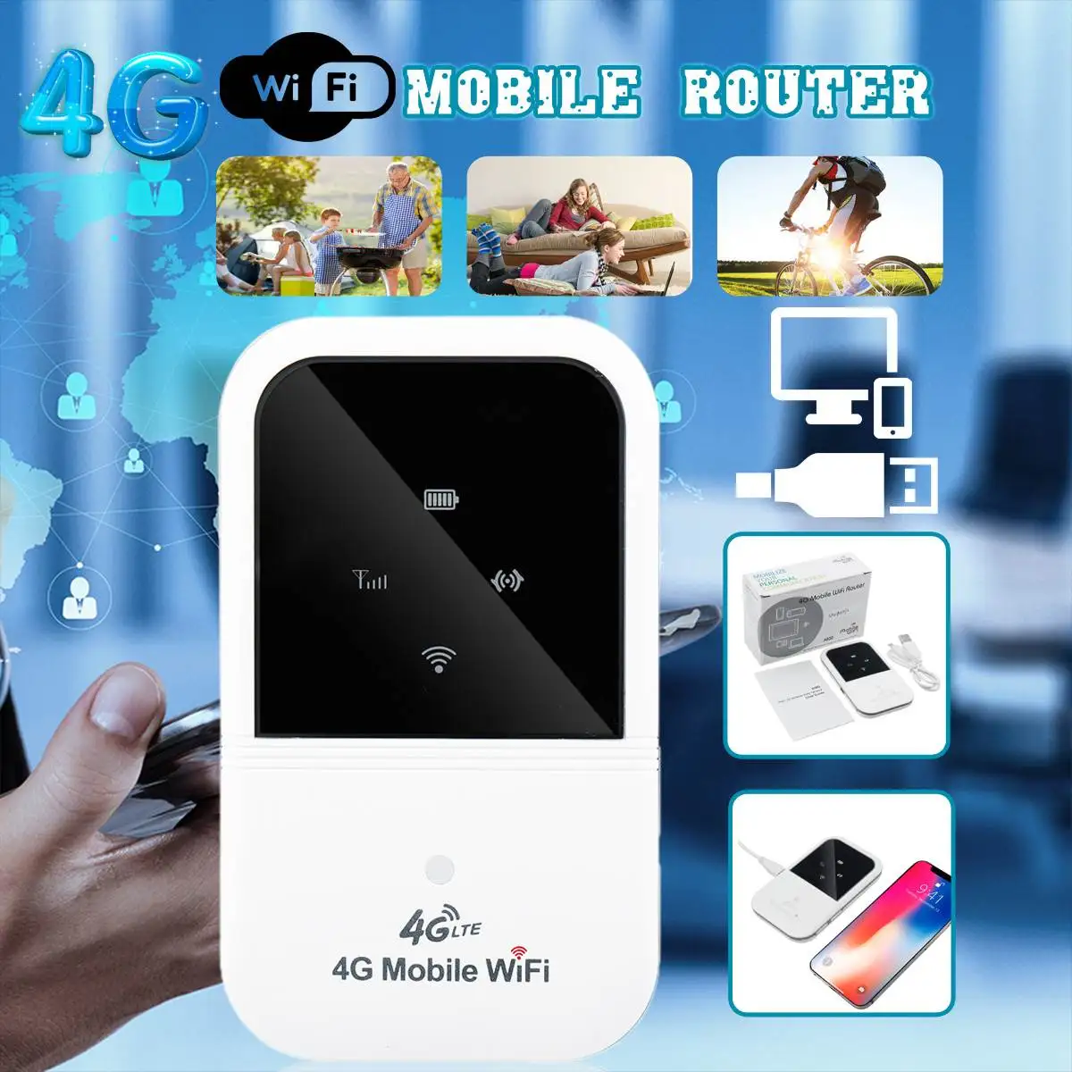 2020 Новый портативный 4G LTE Wi Fi роутер 150 Мбит/с Мобильная широкополосная точка