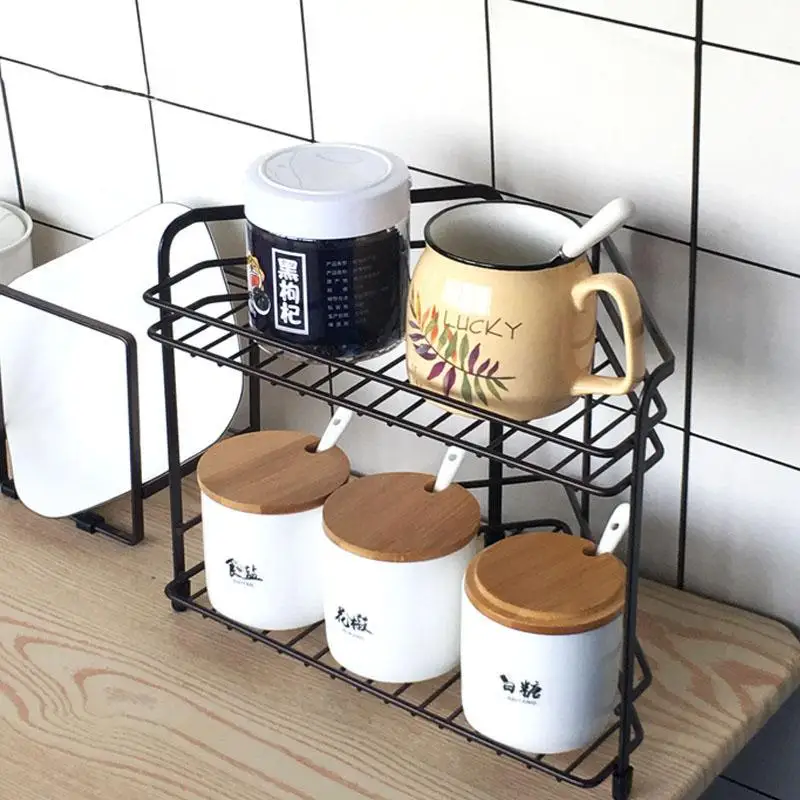 

Kitchen Supplies Iron Art Finishing Racks Countertop Corner Triangle Storage Condiments Seasoning Storage Racks
