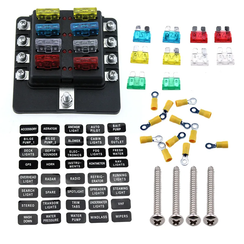 

8 Circuit LED Fuse Block Fuse Box with screw terminal with accessories and kits for Car Boat Marine Trike
