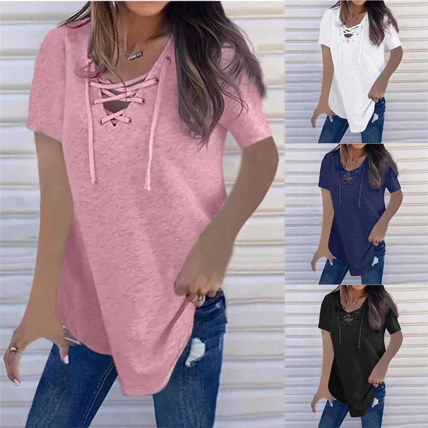 Женская блузка с v образным вырезом модная однотонная коротким рукавом летняя
