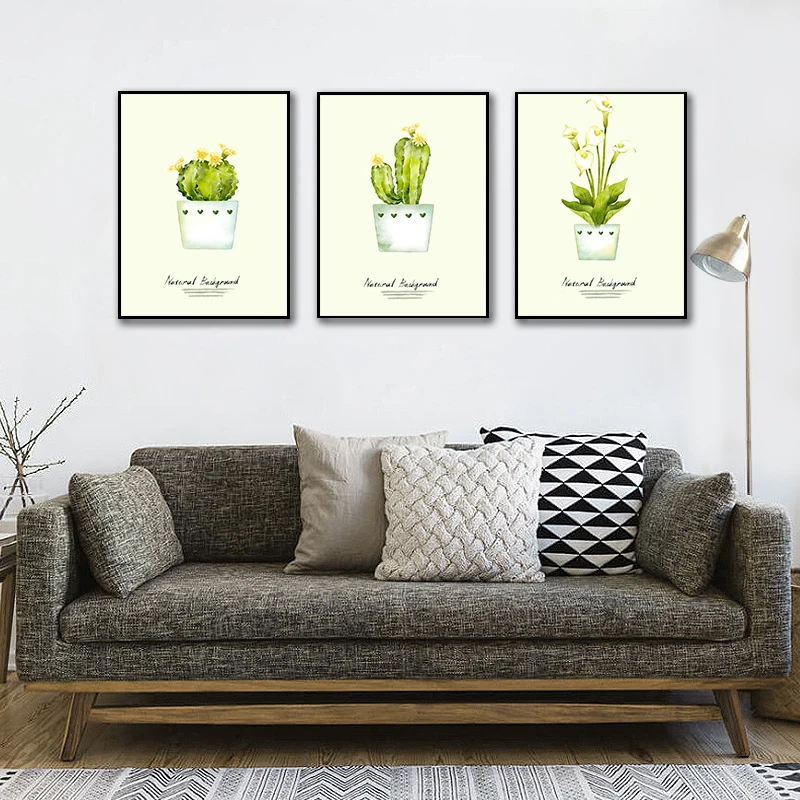Скандинавский стиль зеленый Растительный кактус постер в горшках