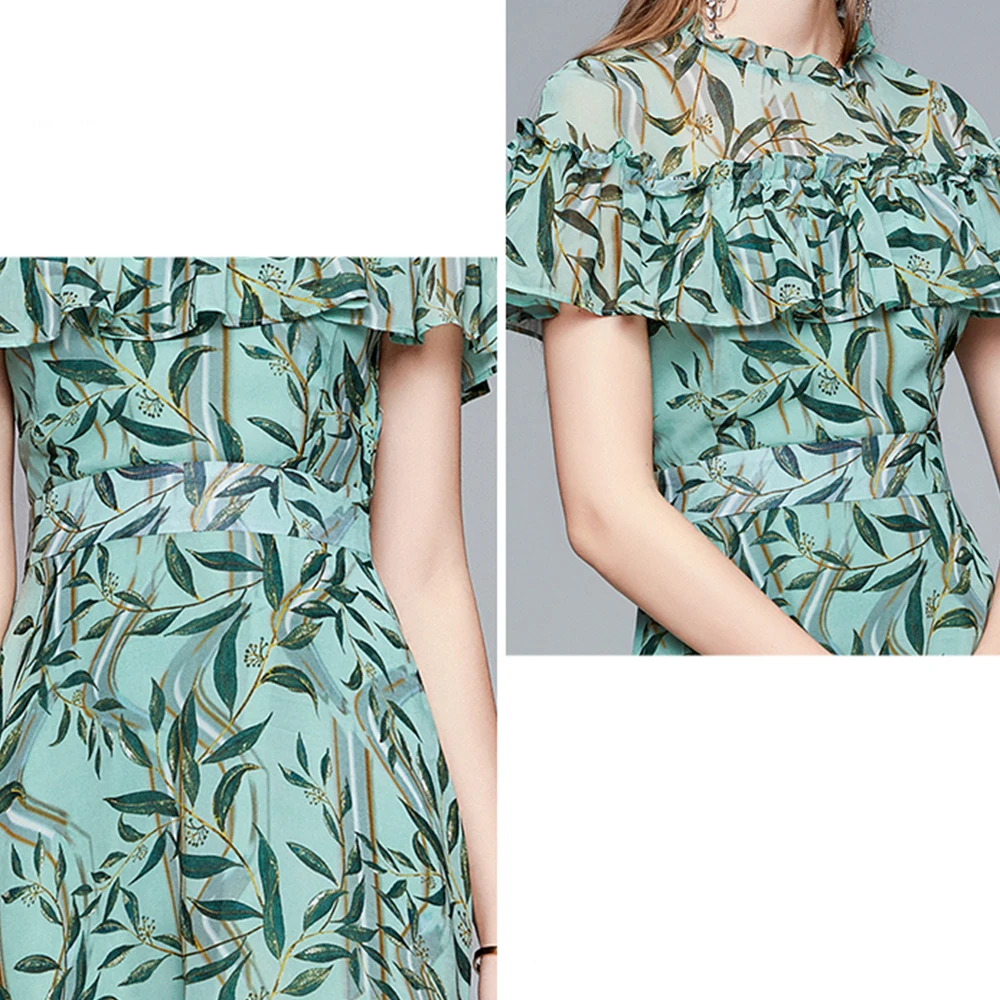 

Banulin New Fashion Runway Dress Summer 2020 Women's Ruffles Short Sleeve Holiday Dress robes Female Floral Beach Dresses