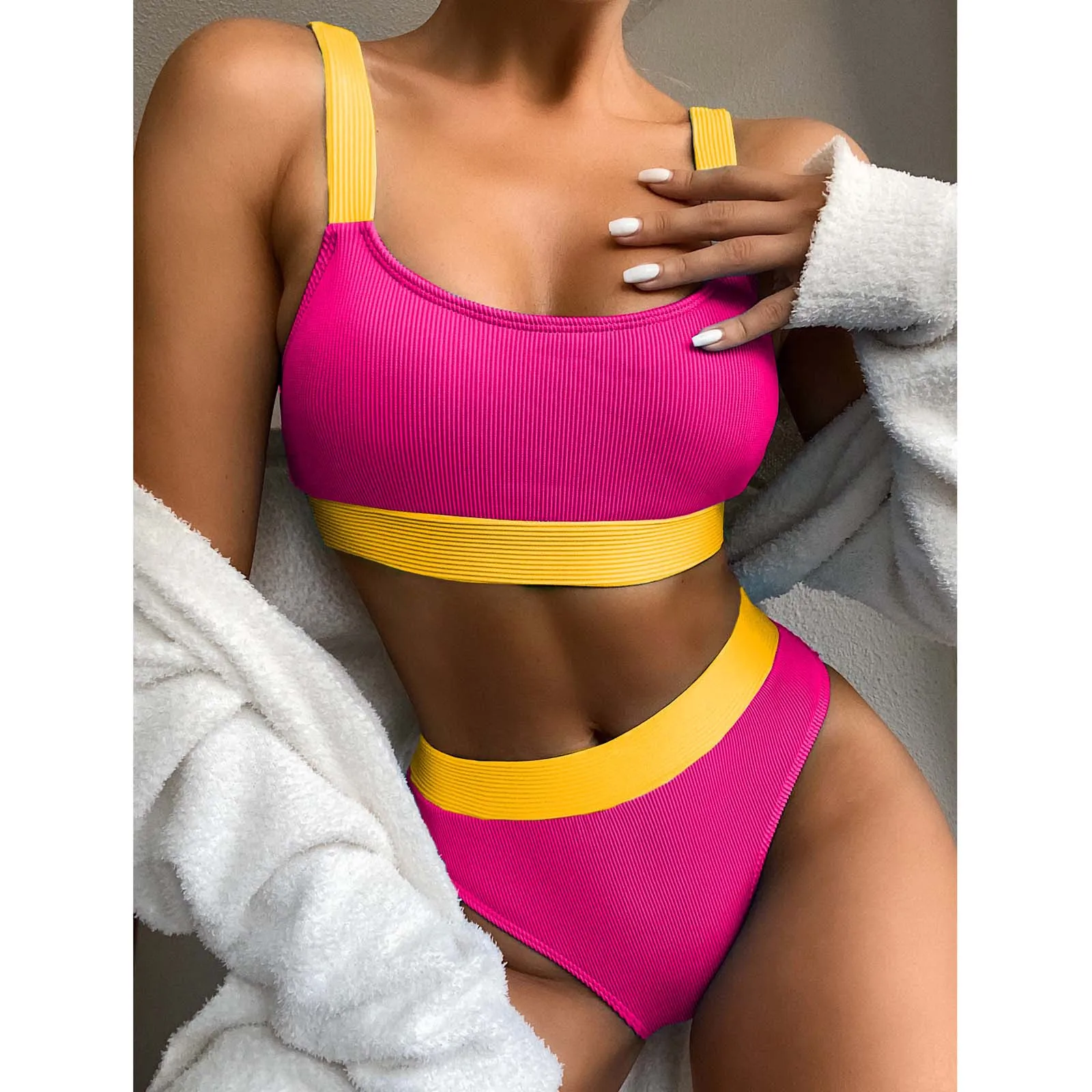 

2021 tops Women Sexy Bikini High Waist Patchwork Bikini Set Push-up Pad Swimwear Swimsuit Beachwear Bikinis 2020 Mujer
