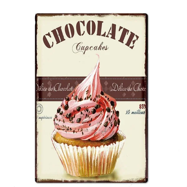 

Vintage Chocolate Cupcakes Metal Tin Sign 8x12 Inch Retro Wall Decor