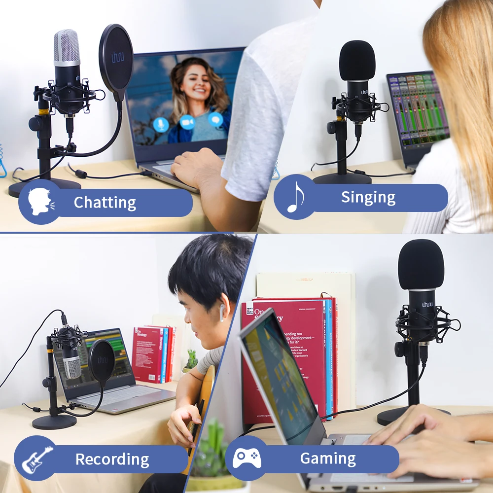 UHURU USB Microphone Kit 192KHZ/24BIT with Aluminum Case PC Condenser Podcast Microfono Streaming Mic Plug&ampPlay for YouTube Game |
