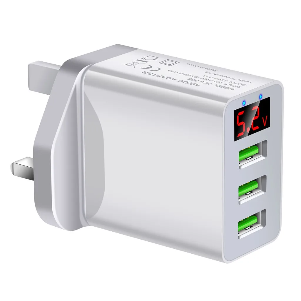 USB Adapter 3 Port Fast Quick Charge QC 3.0 Hub Wall Charger 3.1A Power Digital display US/EU/UK Charger-L01 | Электроника