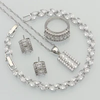 925 silver jewelry white australian crystal jewelry sets for women wedding braceletsnecklacependantearringsring