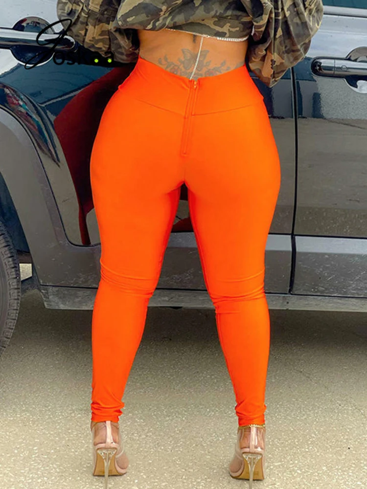 

Женские обтягивающие брюки-карандаш Joskaa, однотонные узкие брюки на молнии с высокой талией, повседневная одежда на осень 2021, модная уличная ...