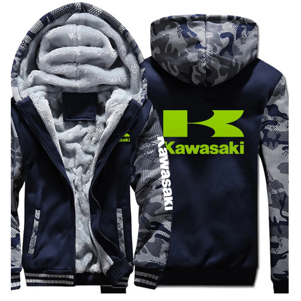 

2021 Winter Men's Print Kawasaki Motorcycle Logo Harajuku Thicken Sport Hip Hop Hoodies Winter Casual Sweatshirts Coat Mans Jack