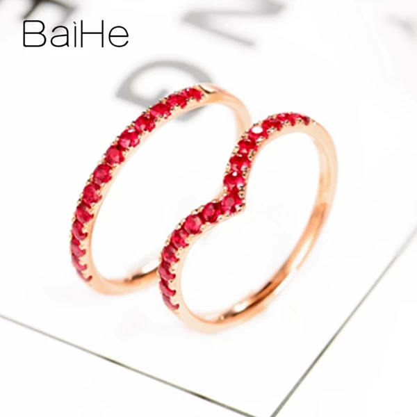 BAIHE Твердое 14 к желтое золото 0.45CT сертифицировано круглой огранки подлинные Рубины свадебные женские трендовые ювелирные изделия уникальное модное кольцо