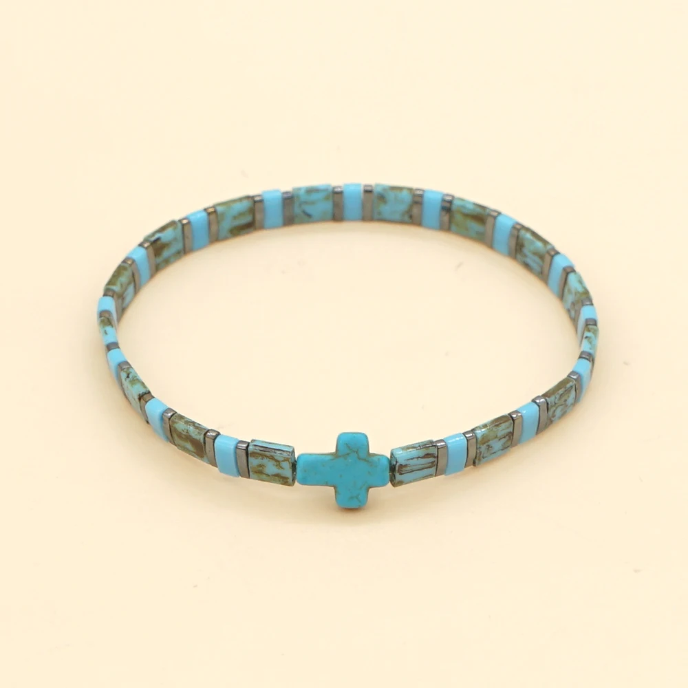 

Go2BoHo Miyuki Tila браслет с бусинами модные ювелирные аксессуары 2021 тренд синий роскошный крест Шарм Браслеты Подарки для женщин