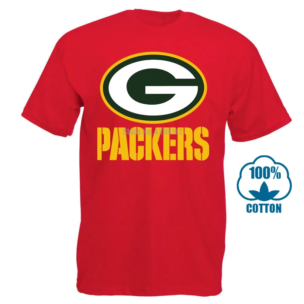 Футболка The Packers, профессиональная команда американских футболистов, черная футболка,, хлопковые футболки с коротким рукавом, мужская одежда - Цвет: Красный